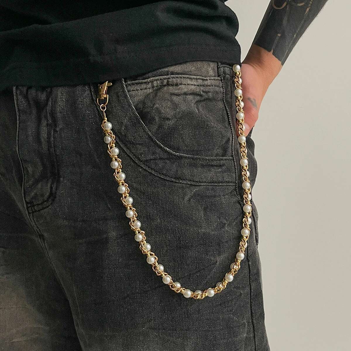 Men'S Fashion Bag - Ingemark Punk Imitation perle pantalon Hipster