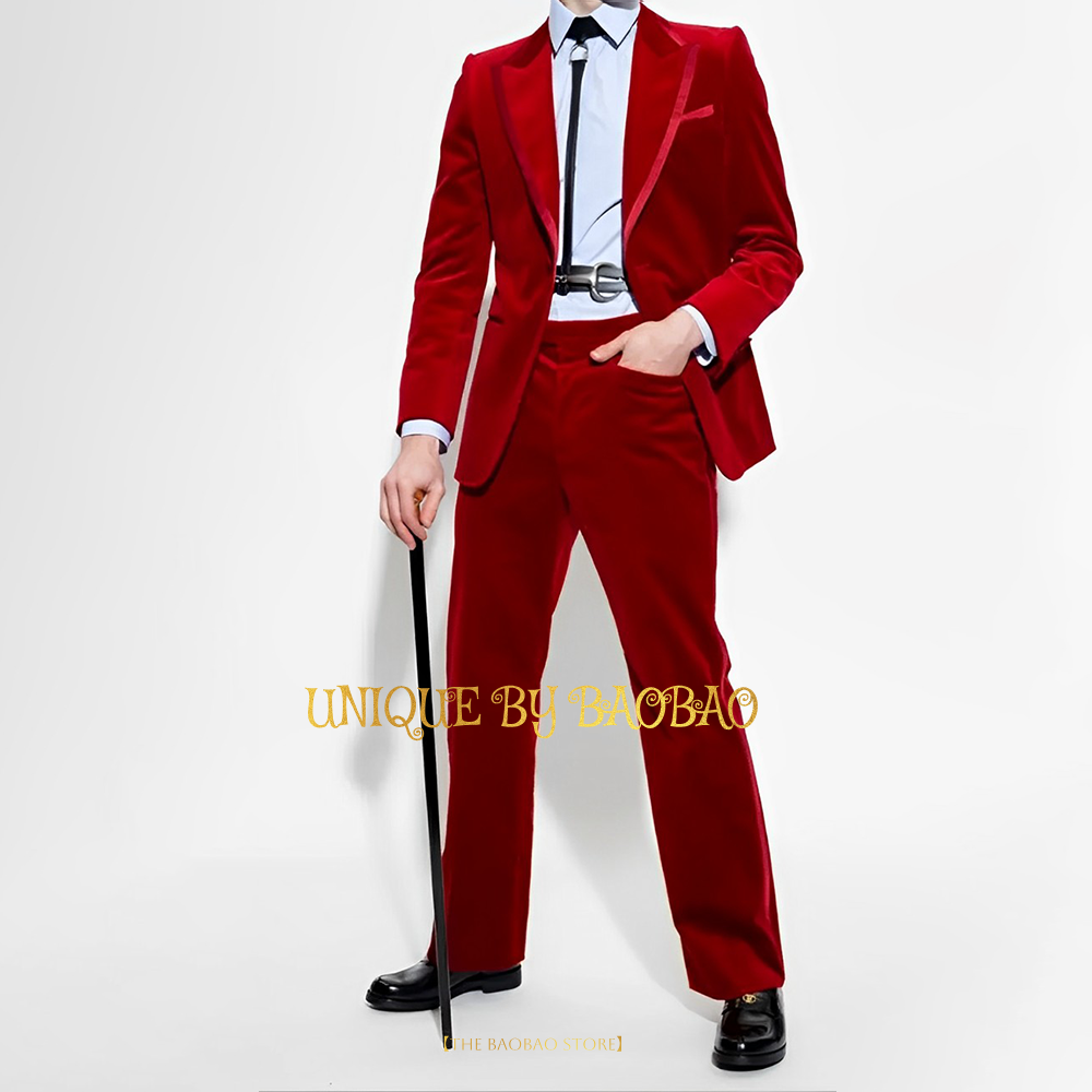 Men'S Fashion Xmas Party - Costume 2 pièces en velours rouge
