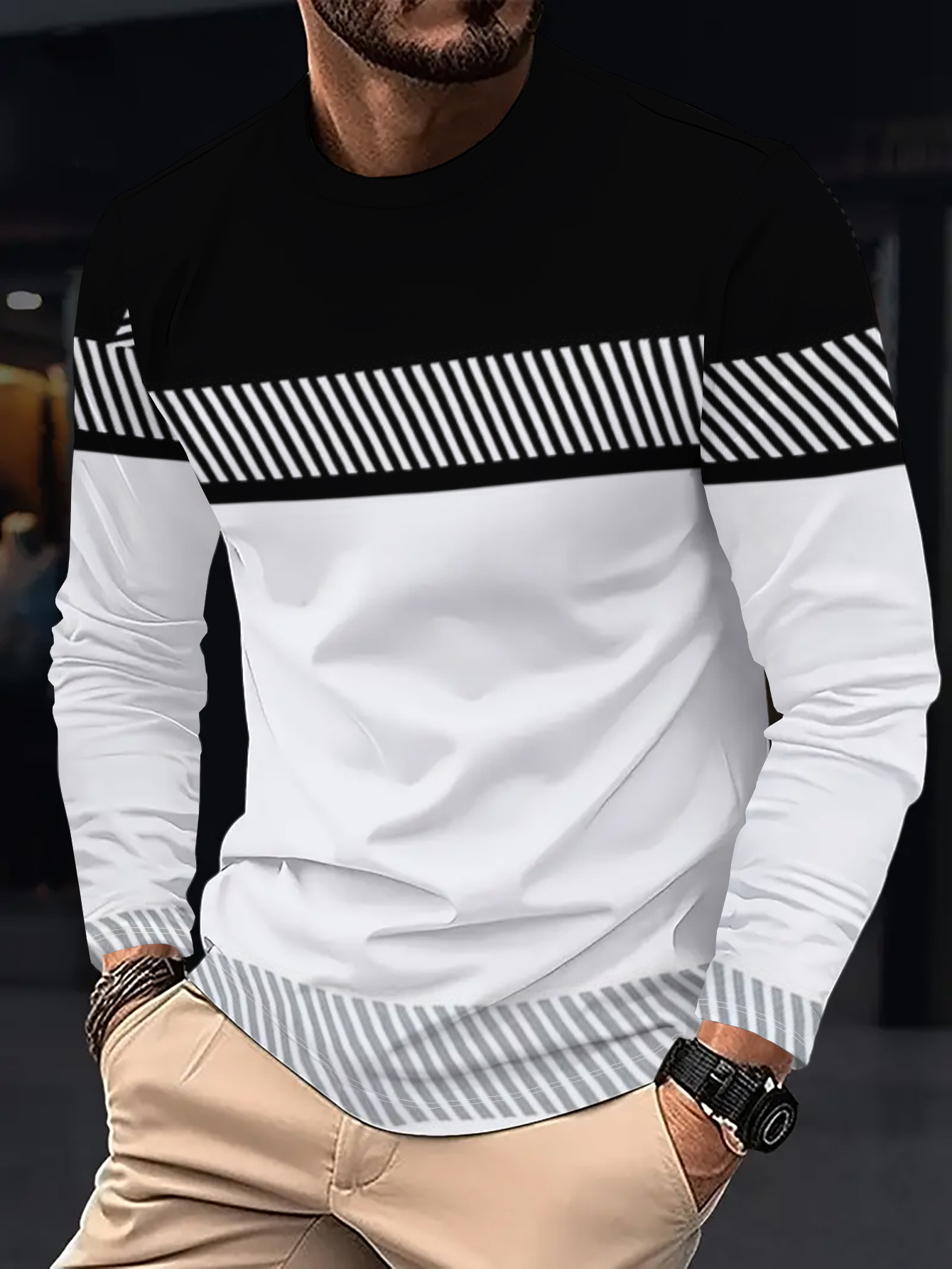 Men'S Fashion Looks - T-shirt à manches longues pour hommes,
