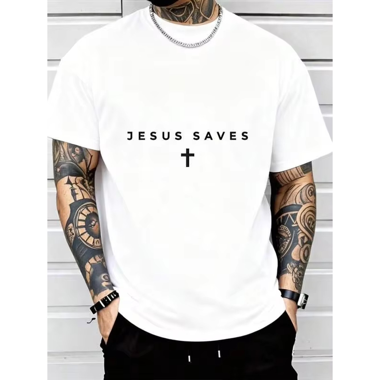 Mens Fashion Black Shirt - T-shirt en coton à col rond