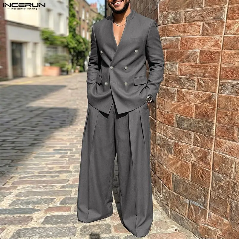 Men'S Fashion Formal - Ensemble homme INCERUN, couleur unie, col